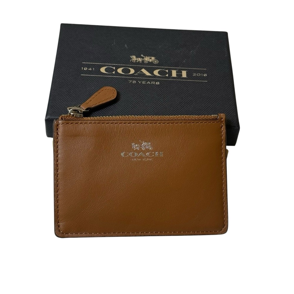 NWT Coach Mini Skinny Id Case Leather Brown Saddle With Box